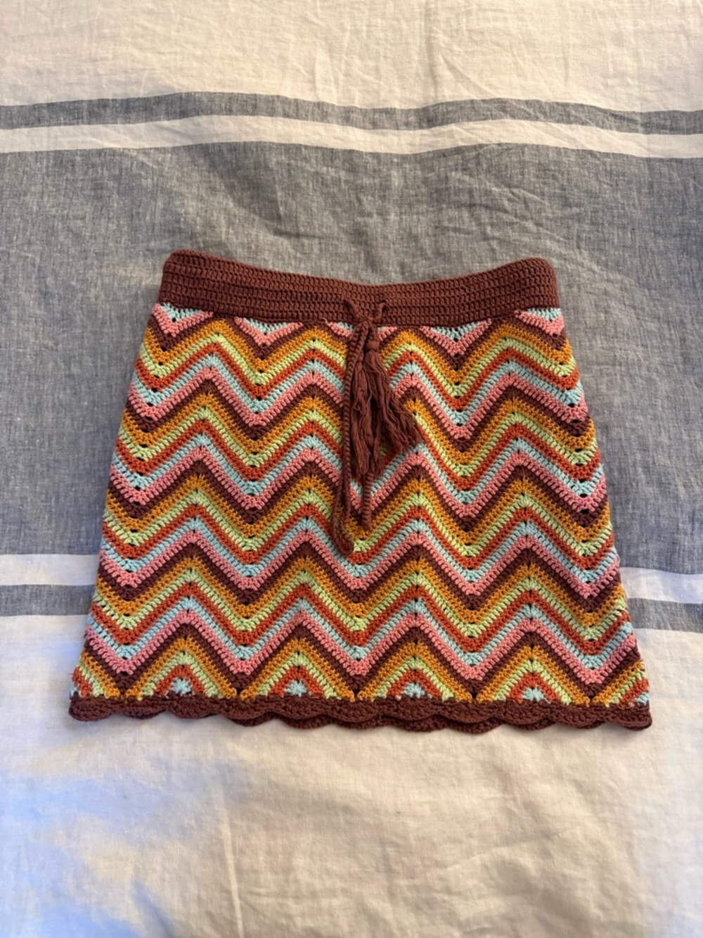Forever 21 Multicolor Crochet Chevron Mini Skirt - Brown Waistband